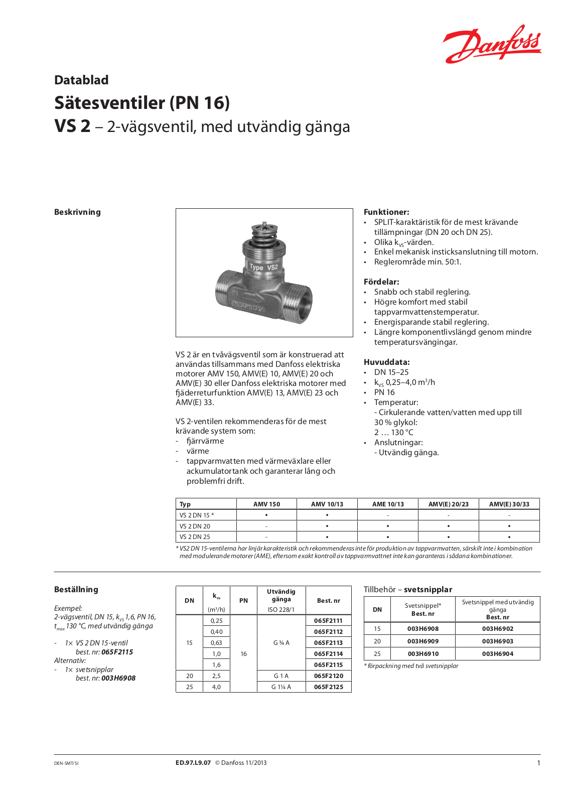 Danfoss VS 2 Data sheet