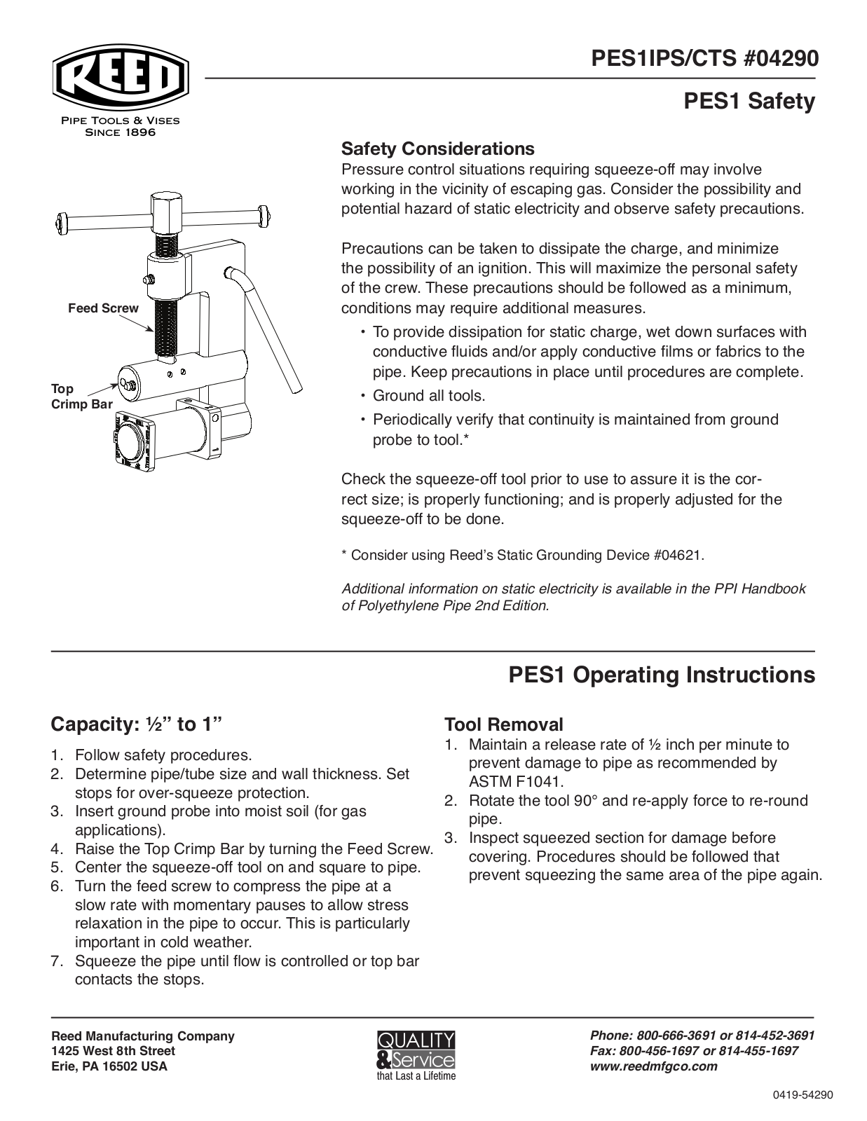 REED PES1 Quick Start Manual - ManualMachine.com