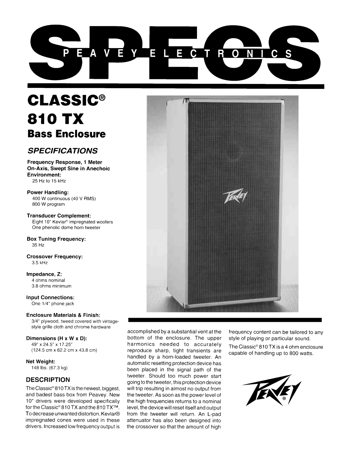 Peavey CLASSIC 810 TX DATASHEET