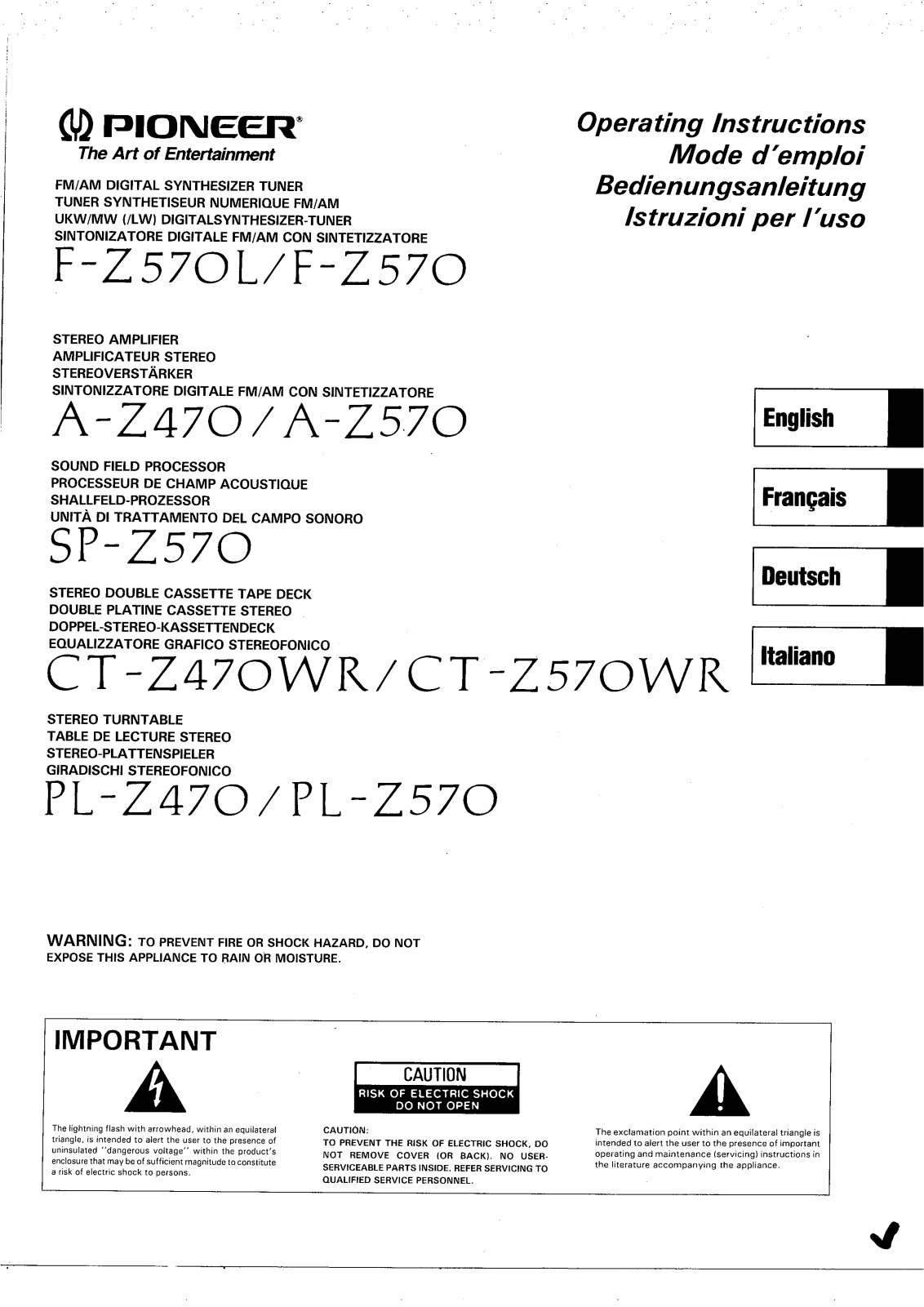 Pioneer F-Z570, SP-Z570, PL-Z470, A-Z470 User Manual