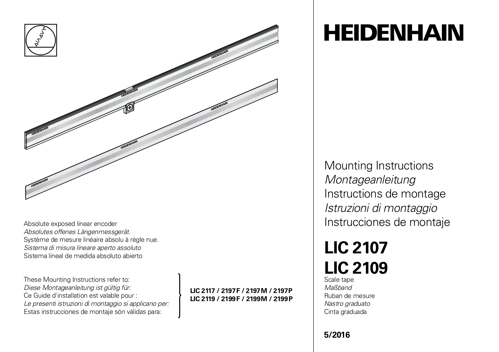 HEIDENHAIN LIC 2107, LIC 2109 Mounting Instructions