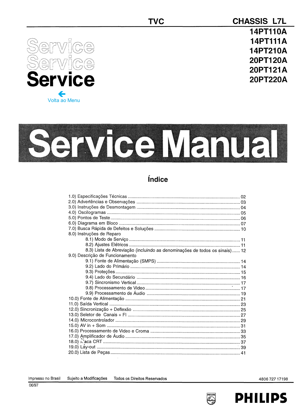 Philips L7L, 14PT110A, 14PT111A, 14PT210A, 20PT120A Service Manual