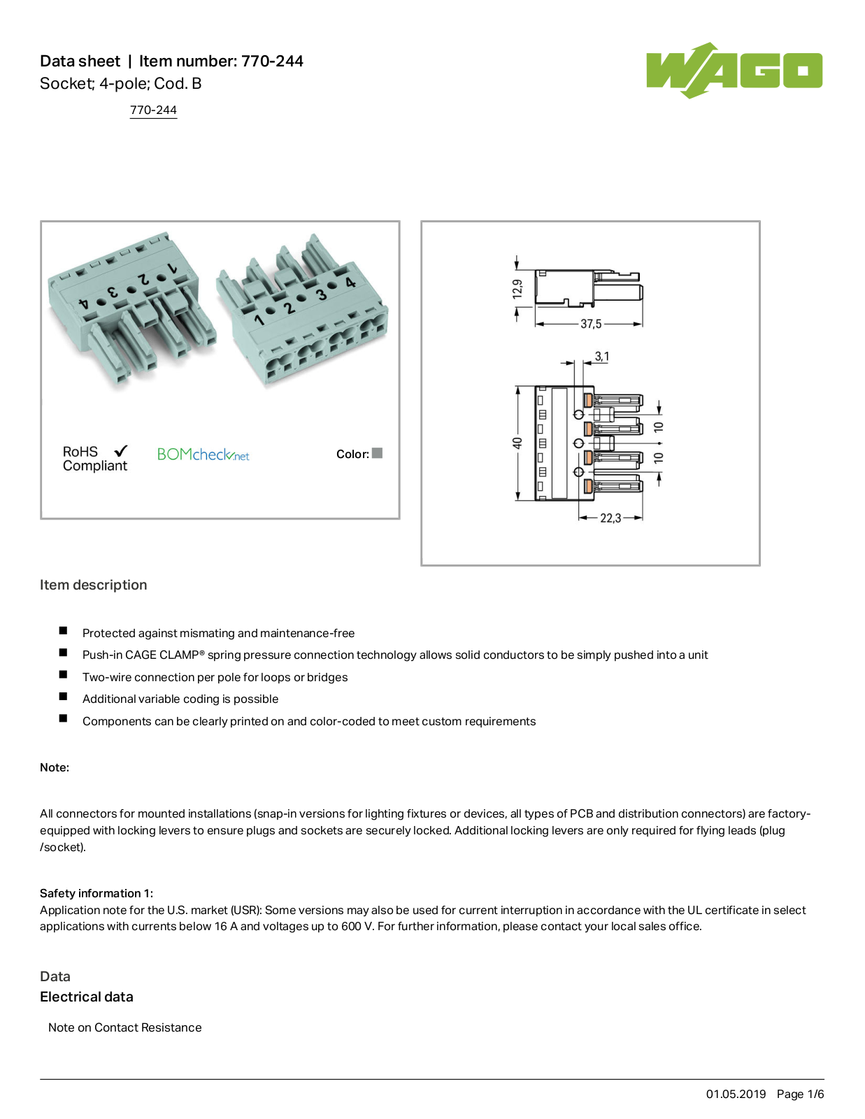 Wago 770-244 Data Sheet