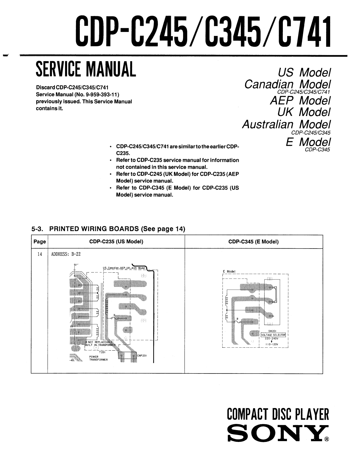 Sony CDPC-245, CDPC-345, CDPC-741 Service manual