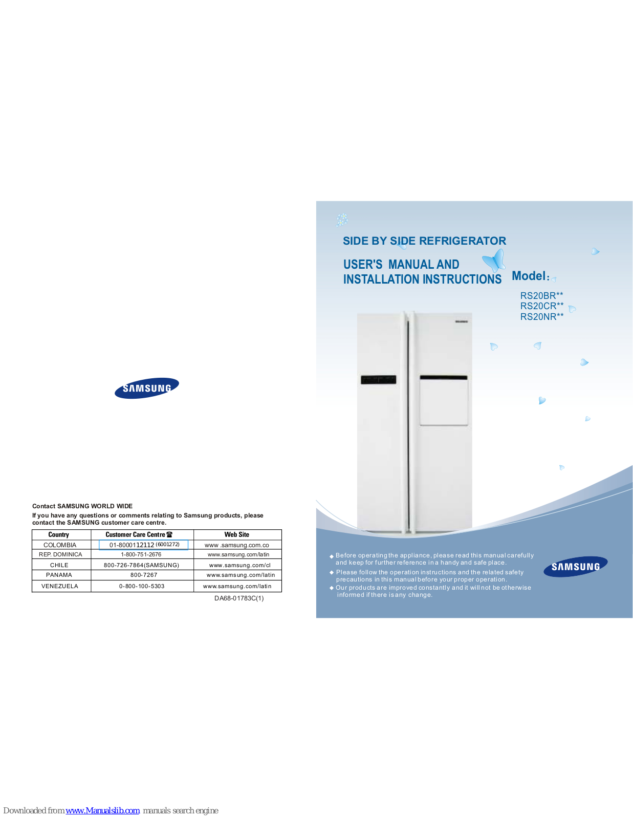 Samsung RS20BR Series, RS20CR Series, RS20NR Series User Manual And Installation Instructions