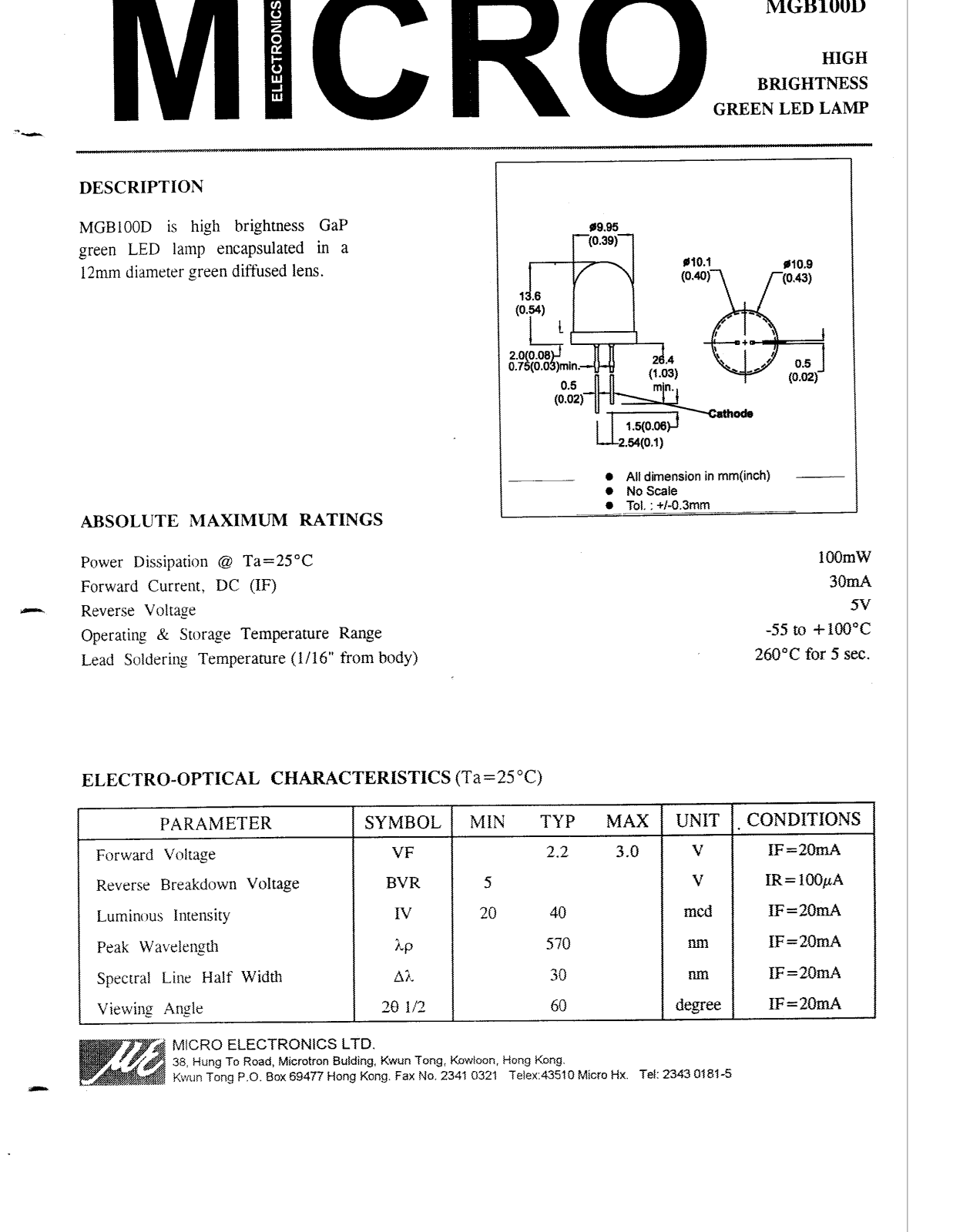 MICRO MGB100D Datasheet