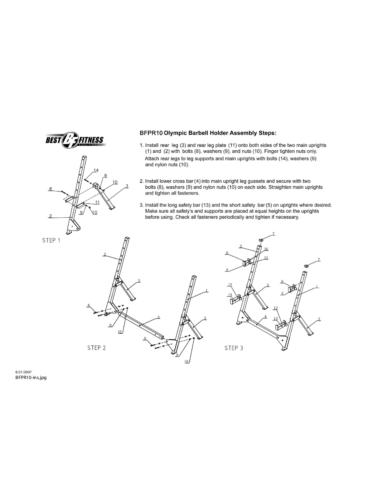 Body Solid BFPR10 User Manual