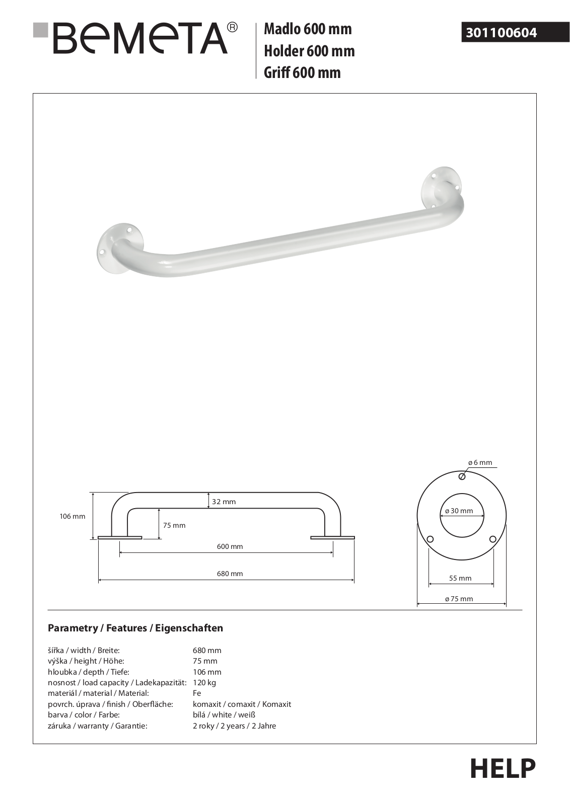 Bemeta Help 301100604 Datasheet