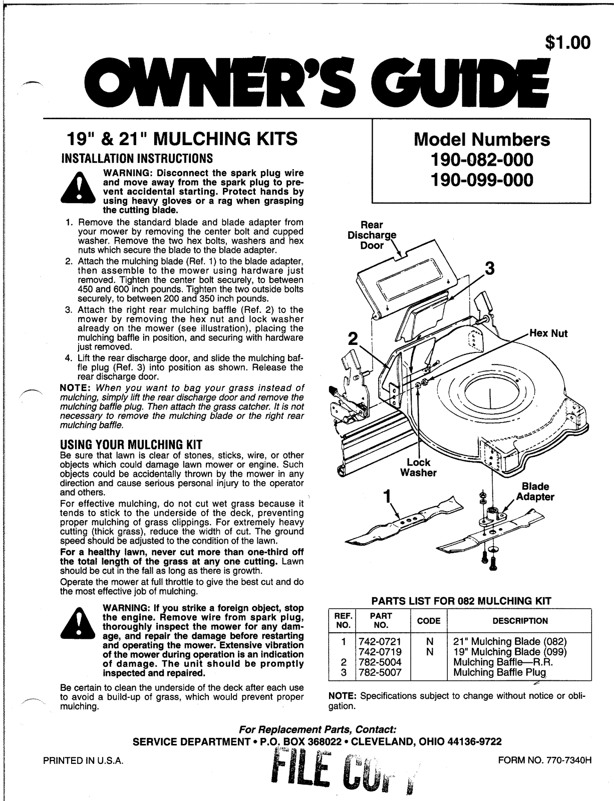 Mtd OEM-190-099, OEM-190-082 owners guide