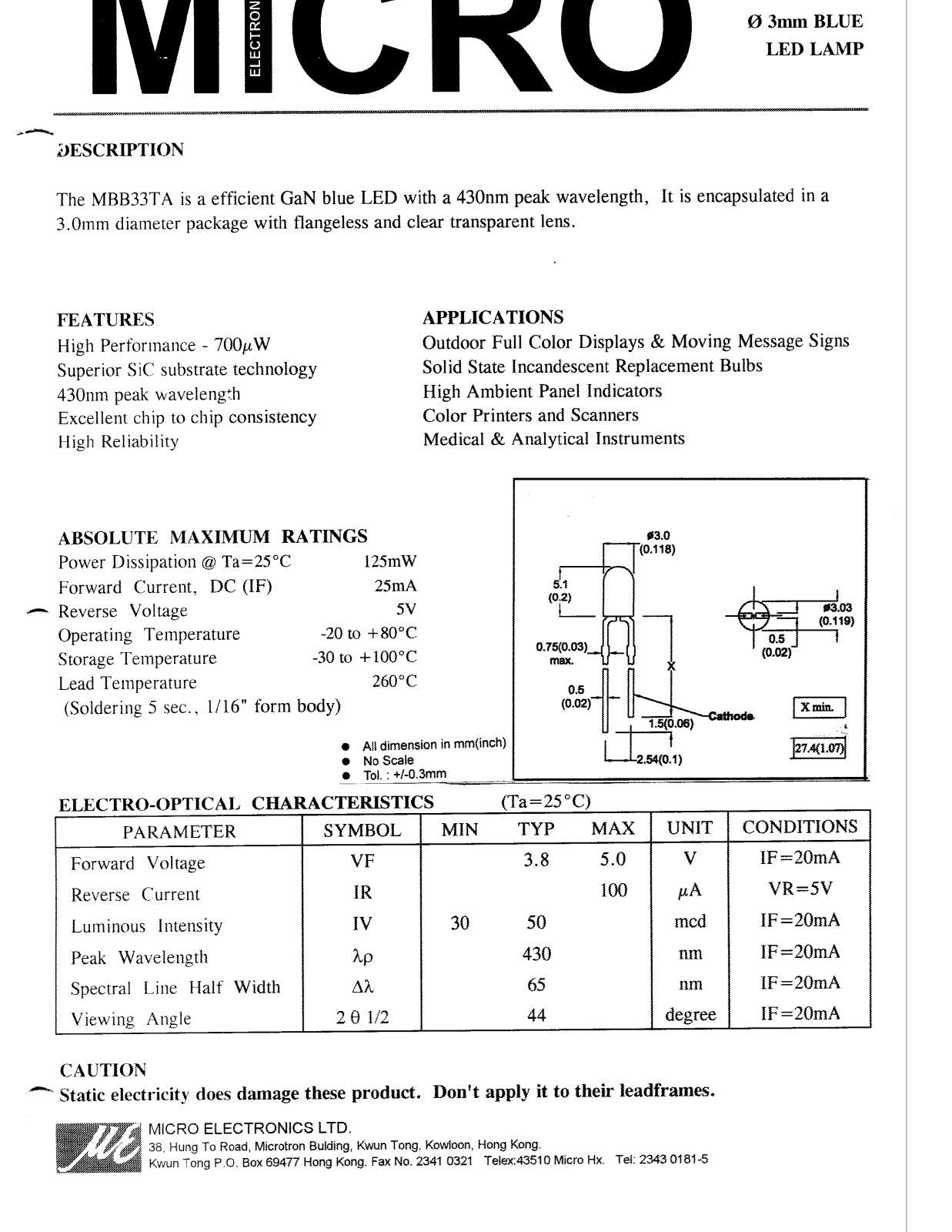 MICRO MBB33TA Datasheet