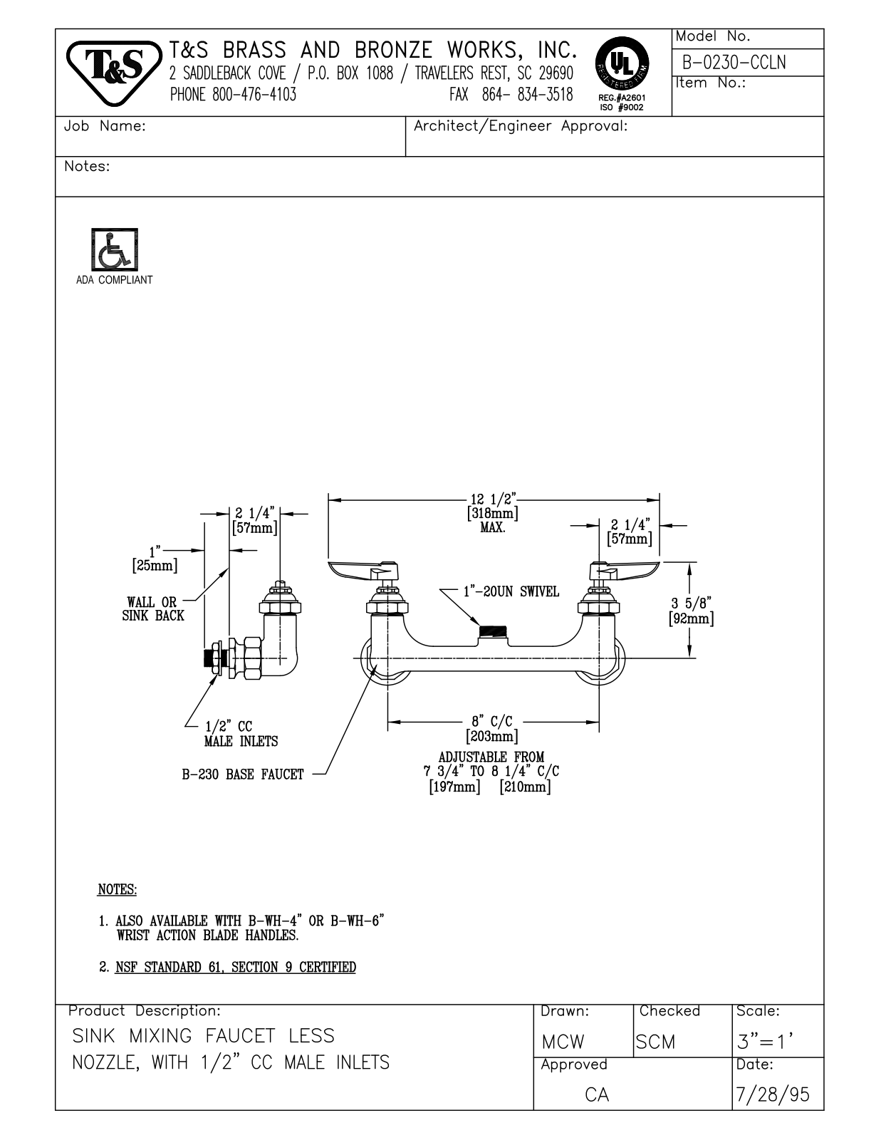 T & S Brass & Bronze Works B-0230-CCLN General Manual