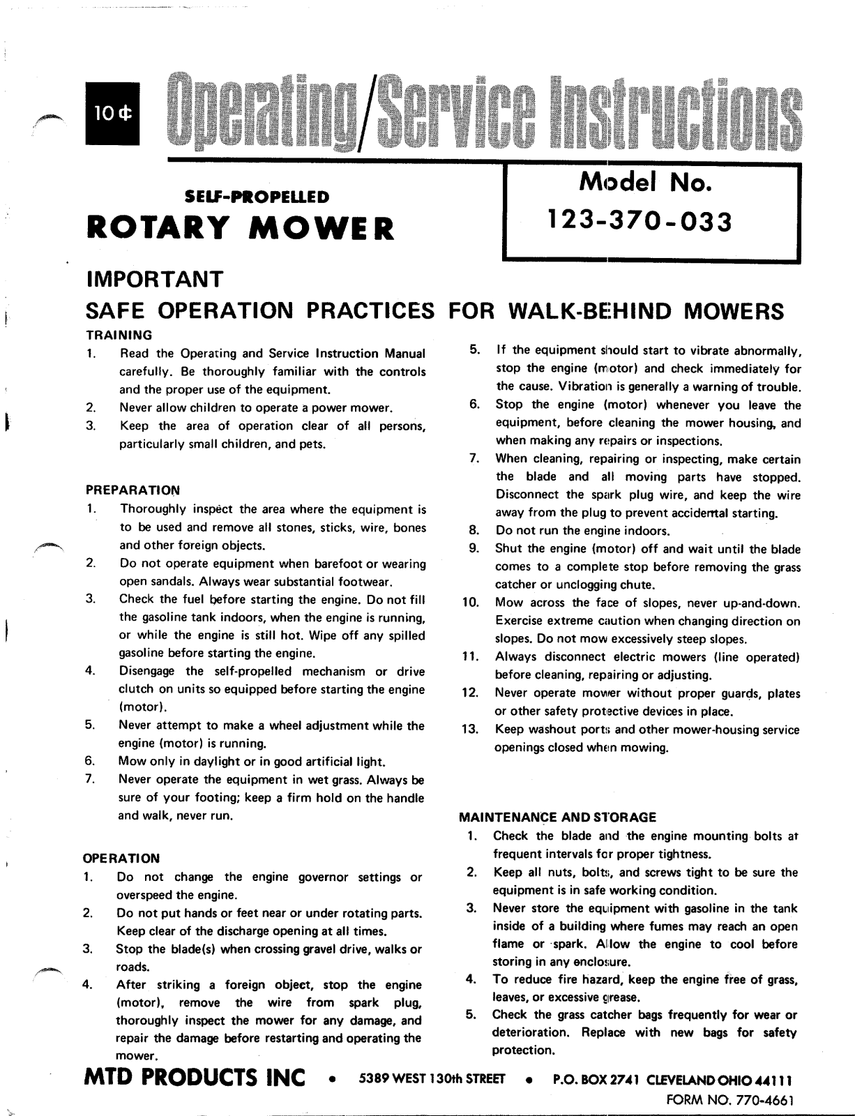 MTD 123-370-033 User Manual