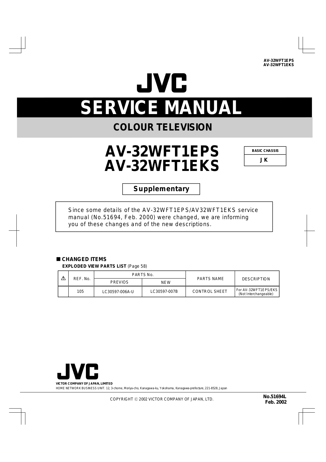 JVC AV-32WFT1EKS, AV-32WFT1EPS Service Manual