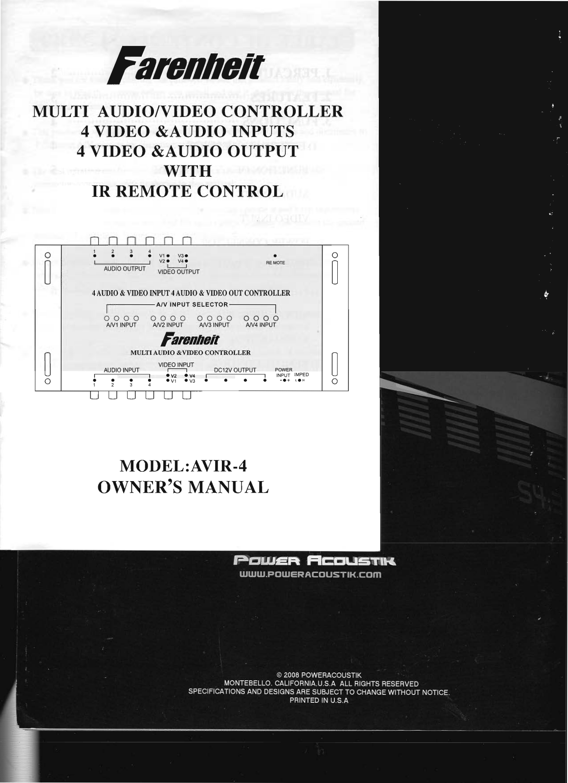 Farenheit Technologies AVIR-4 User Manual