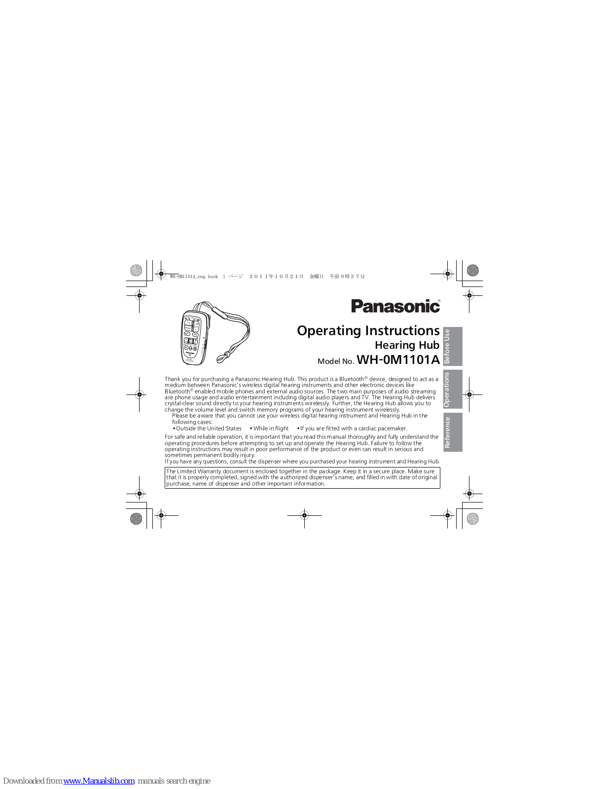 Panasonic WH-0M1101A Operating Instructions Manual