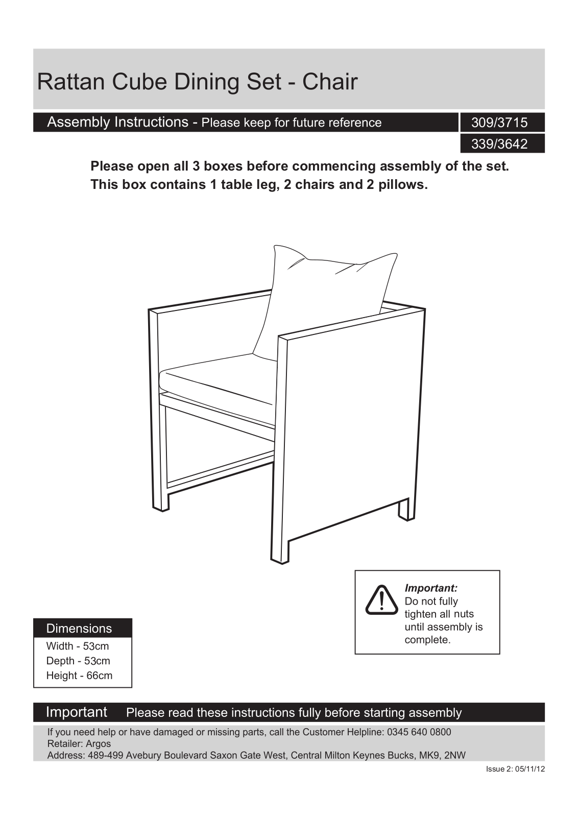 Argos 2979799 ASSEMBLY INSTRUCTIONS