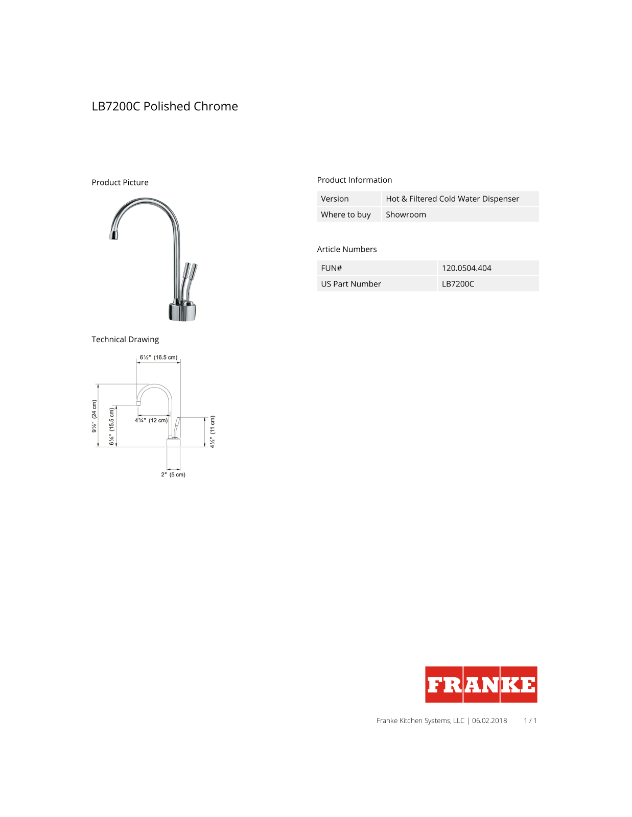 Franke LB7200C Specs