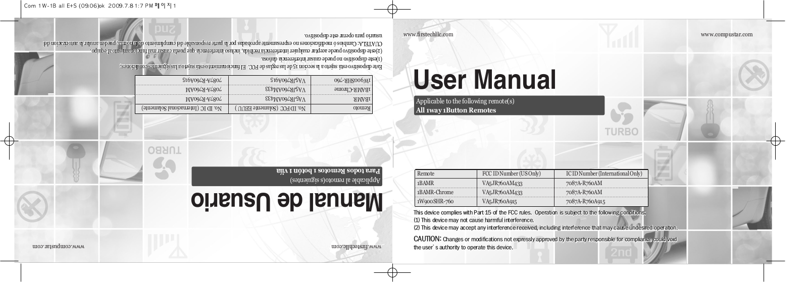 Compustar 1BAMR, 1BAMR-Chrome, 1W900SHR-760 User's Manual