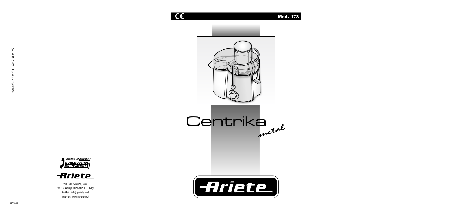 ARIETE Centrica Metal 173 User Manual