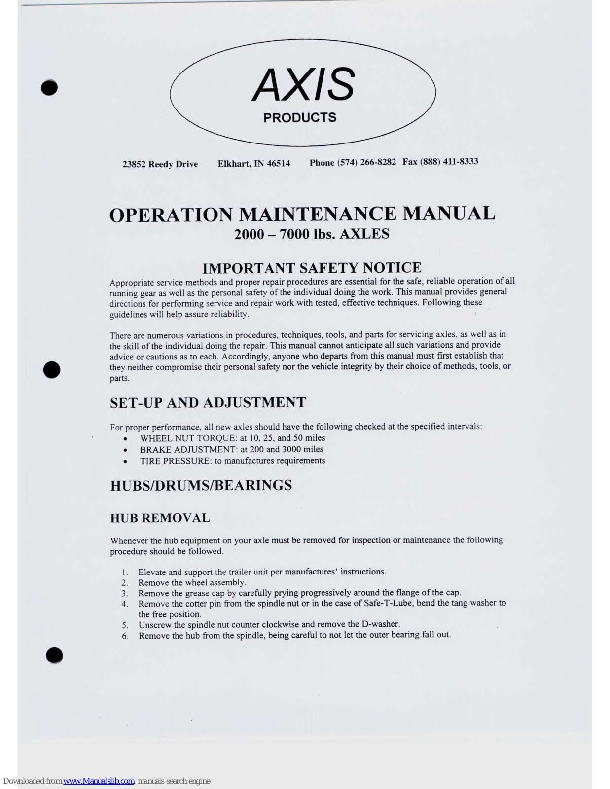Loadmaster Trailer Co. AXIS Product Maintenance Manual - ManualMachine.com
