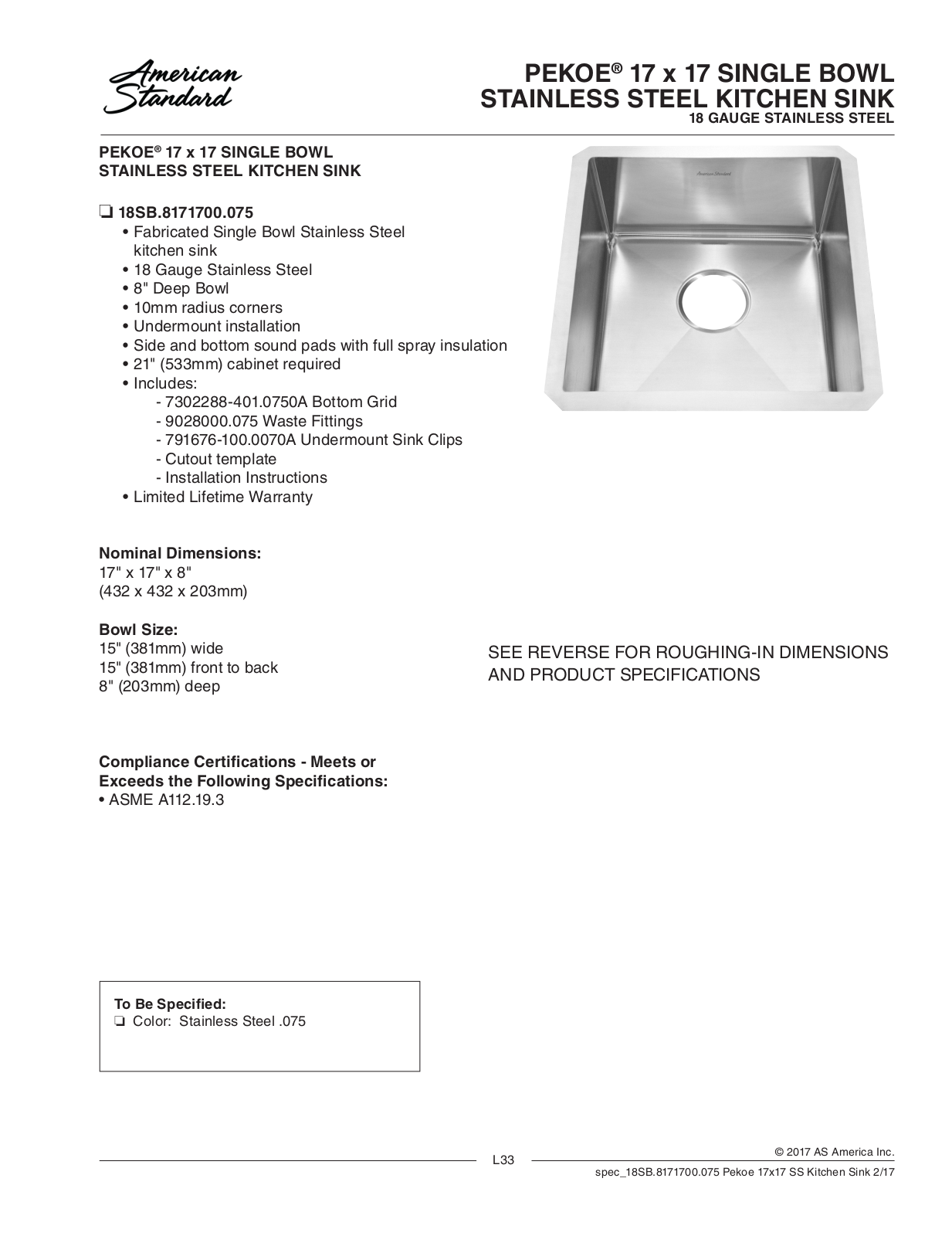 American Standard ASD10348 Specifications - ManualMachine.com