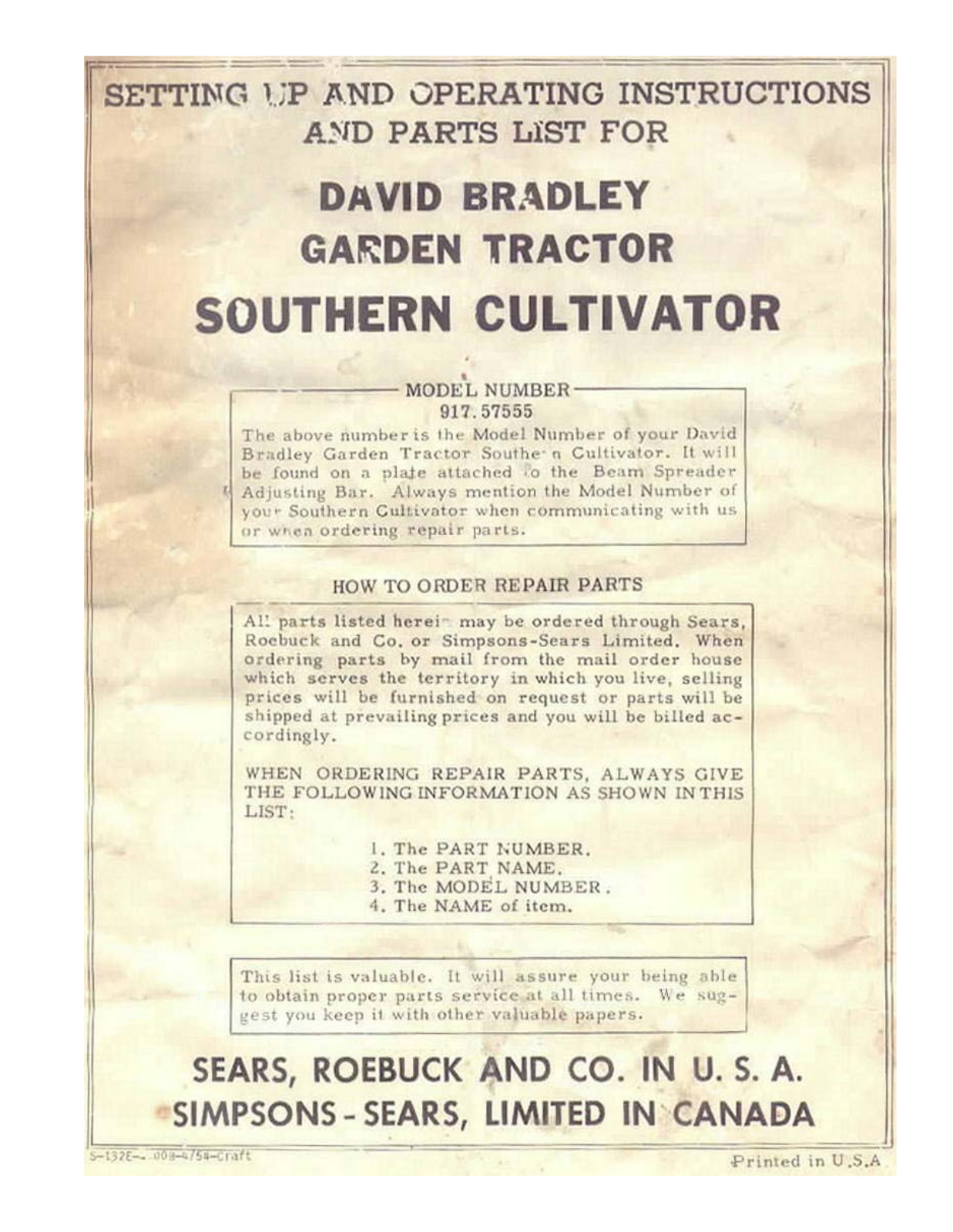 David Bradley 917.57555 Operating instructions