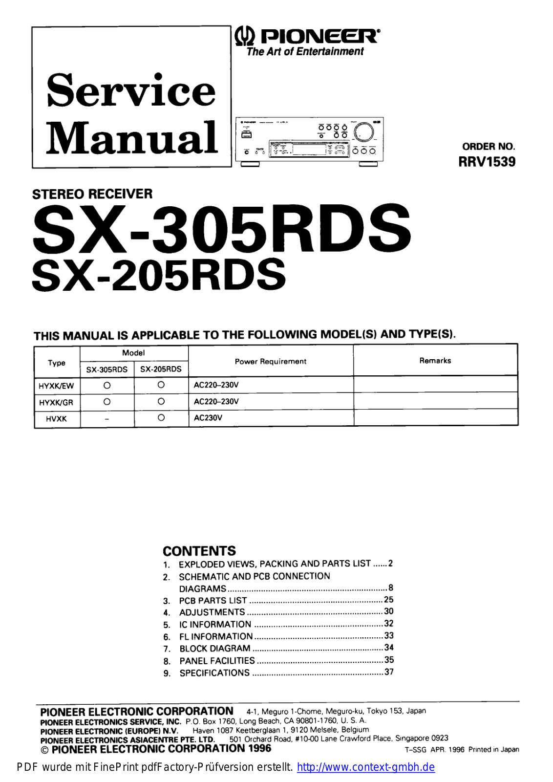 Pioneer sx-305rds Service Manual