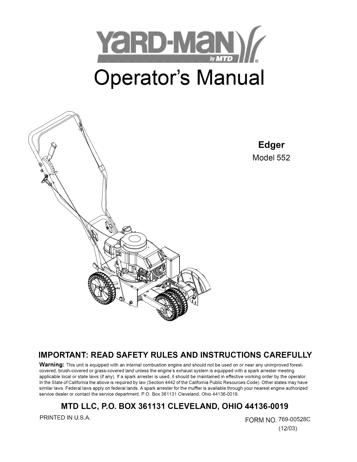 Yard-Man 25A-552A701 Owner’s Manual