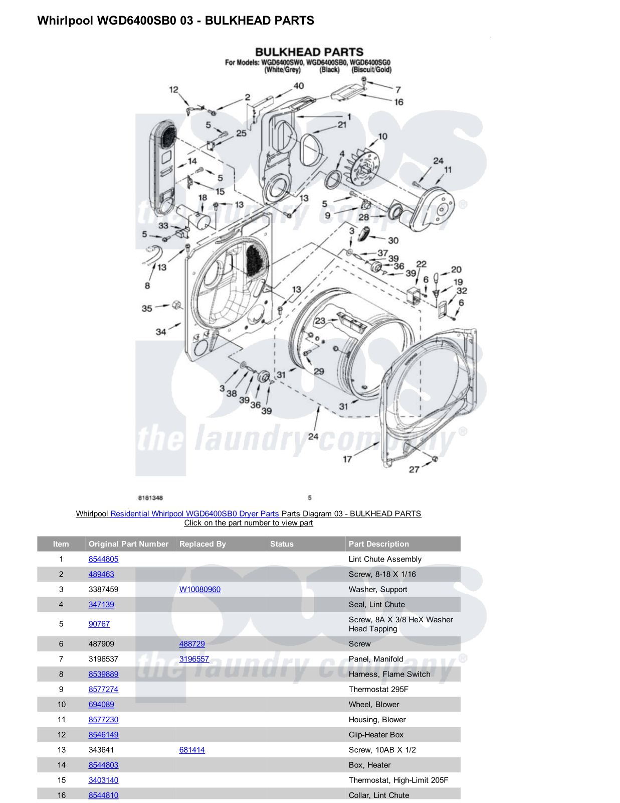 Whirlpool WGD6400SB0 Parts Diagram