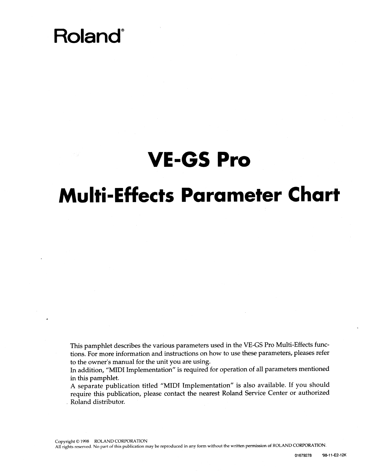 Roland Corporation VE-GSPRO User's Manual