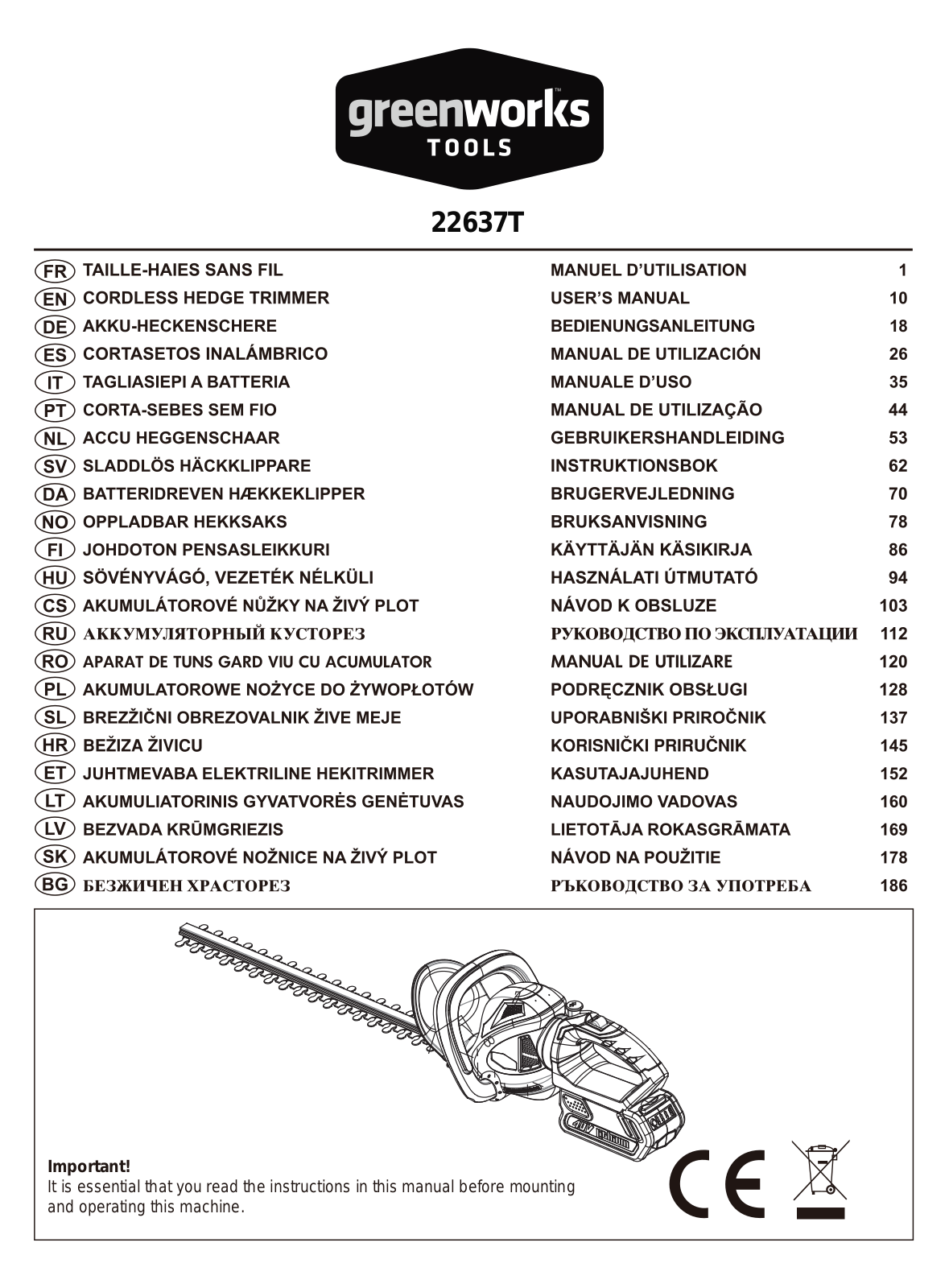 Greenworks 22637T User Manual