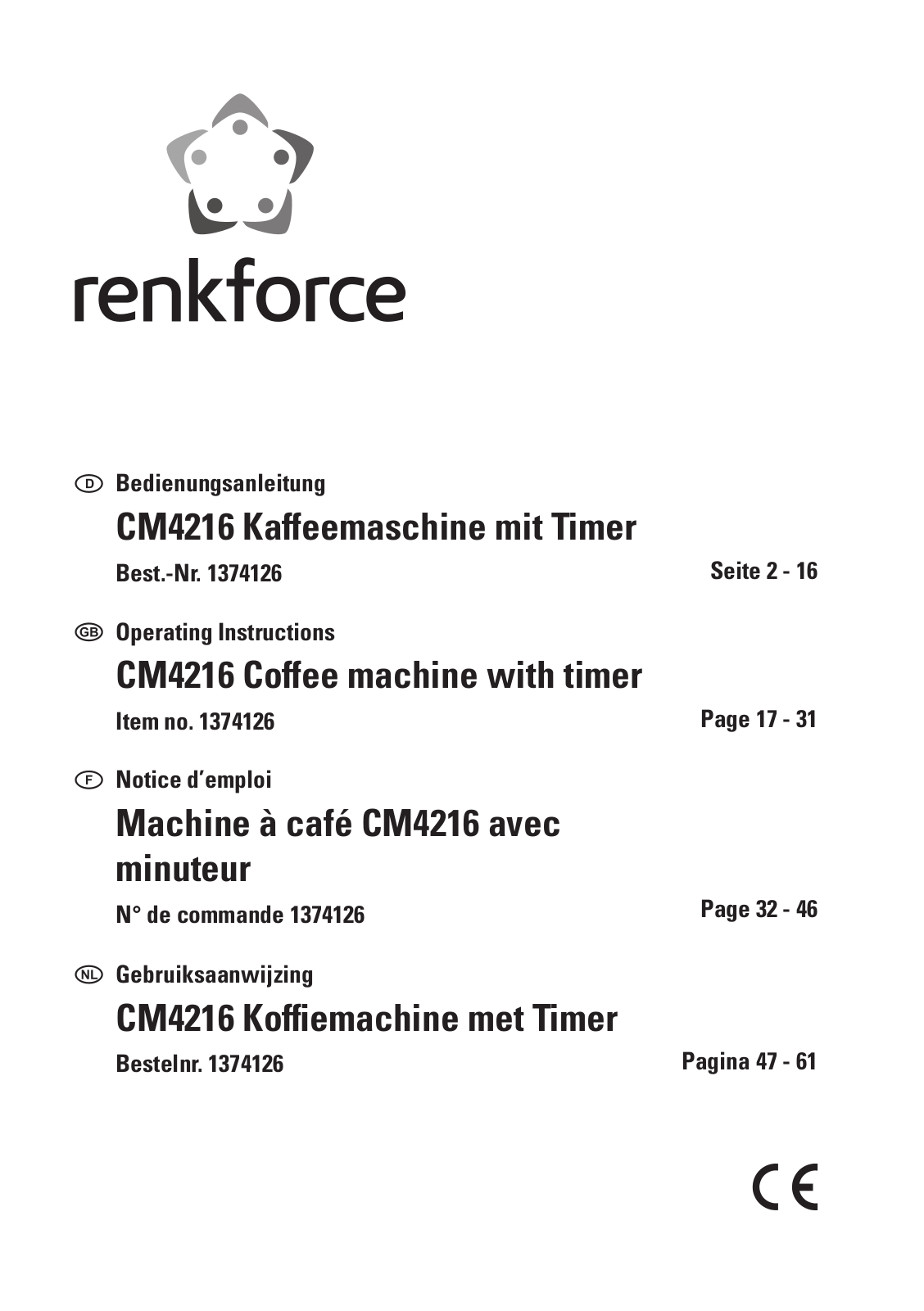 Renkforce CM4216 Operating Instructions