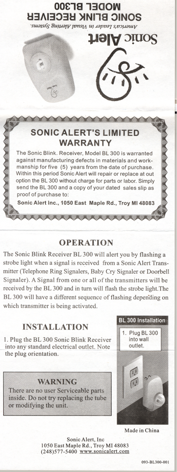 Sonic Alert BL300 User Manual 2