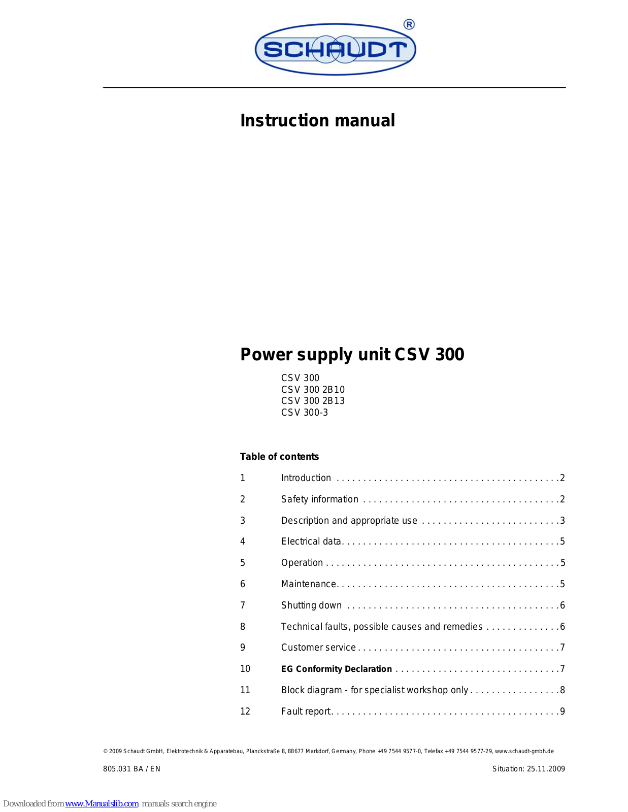 Schaudt CSV 300,CSV 300 2B10,CSV 300 2B13,CSV 300-3 Instruction Manual