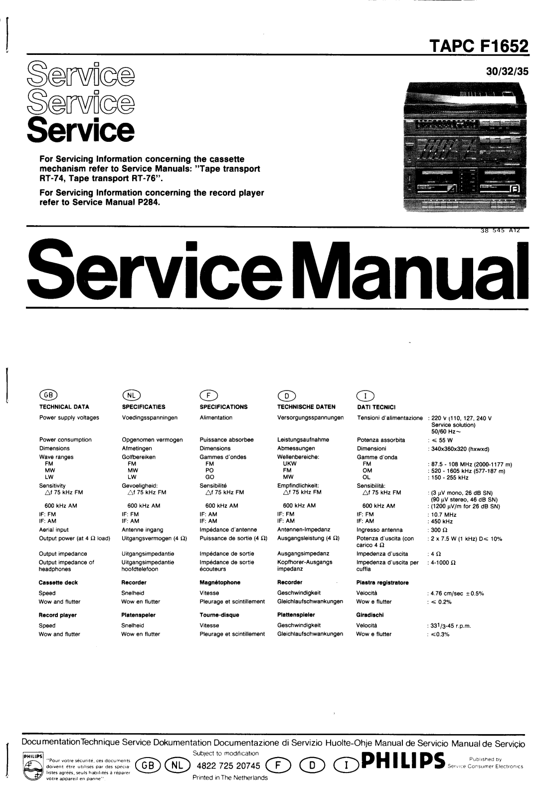Philips TAPCF-1652 Service Manual