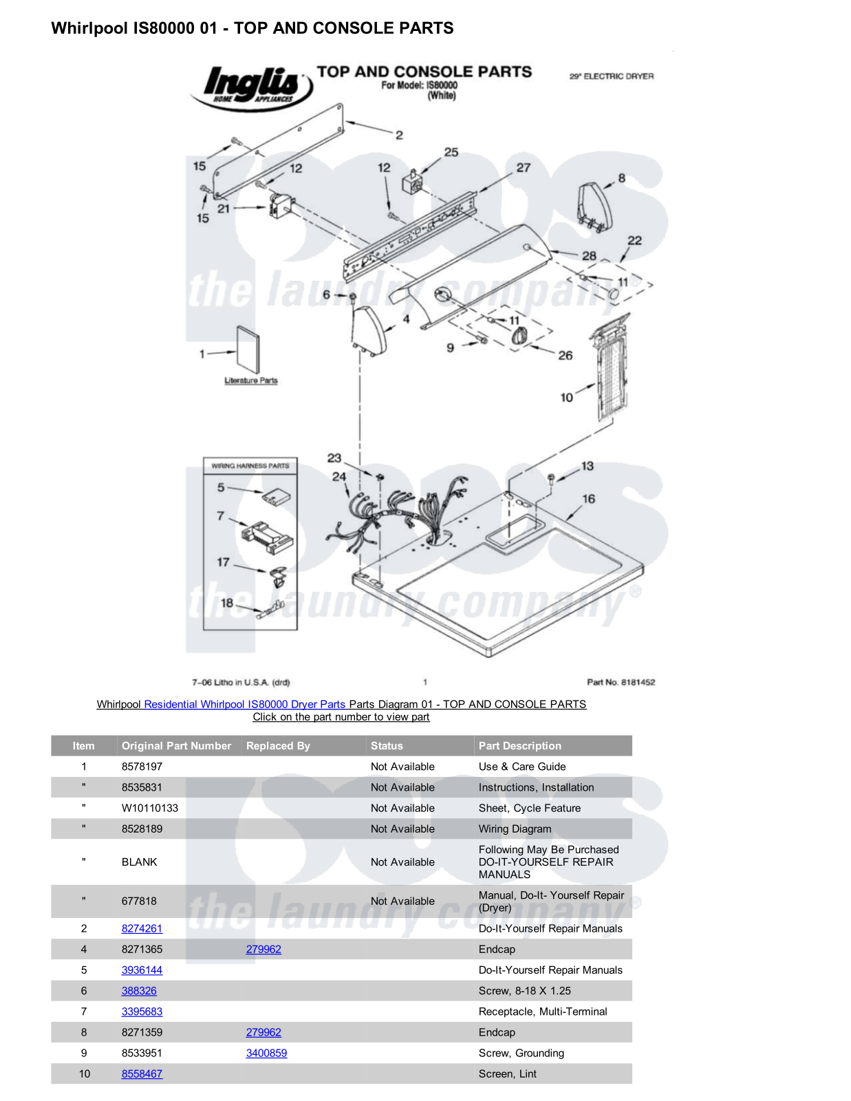 Whirlpool IS80000 Parts Diagram