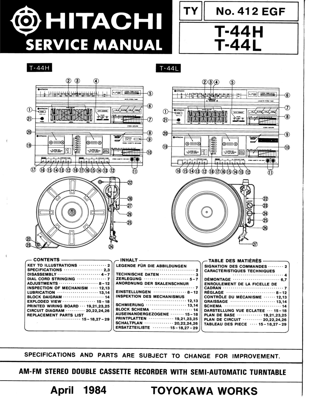 Hitachi T-44-H Service Manual