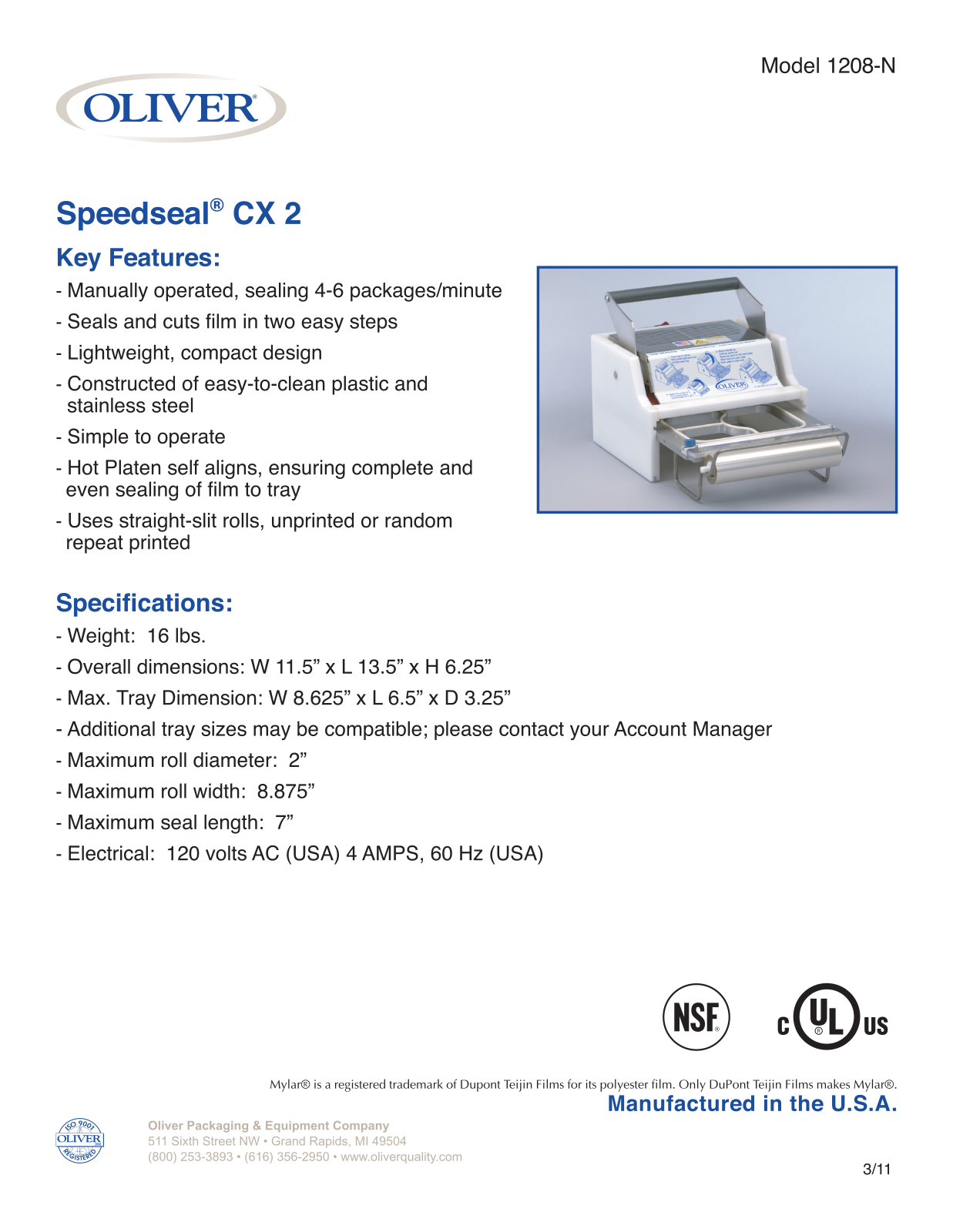 Oliver 1208-N Specifications - ManualMachine.com