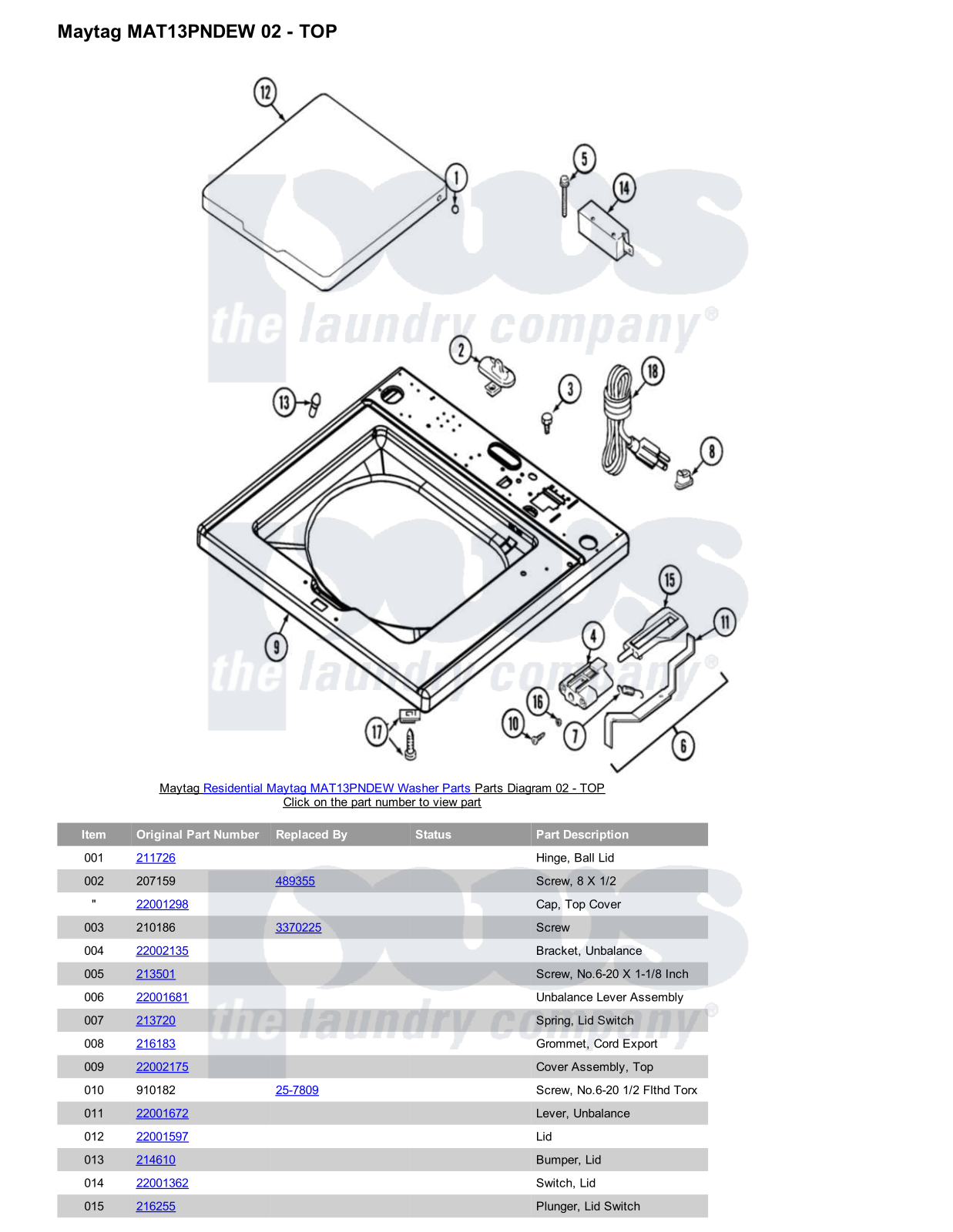 Maytag MAT13PNDEW Parts Diagram