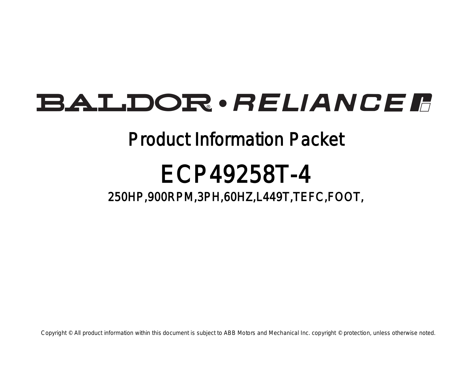 Baldor ECP49258T-4 Product Information Sheet