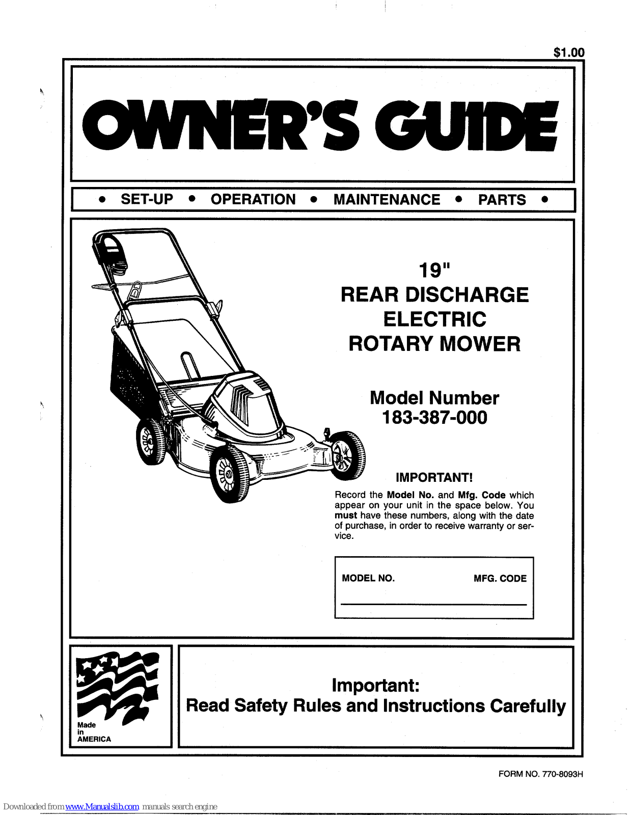 MTD 183-387-000, 387 Owner's Manual