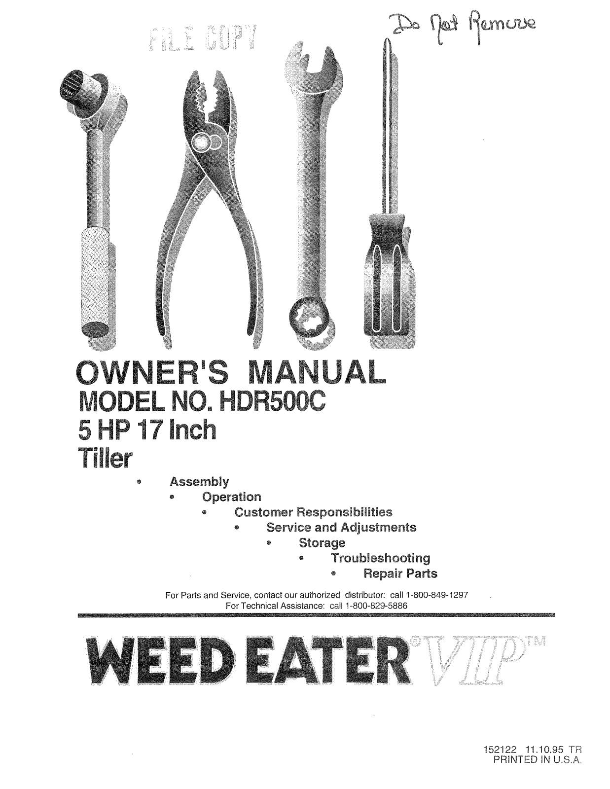 Weed Eater HDR500C, 152122 User Manual