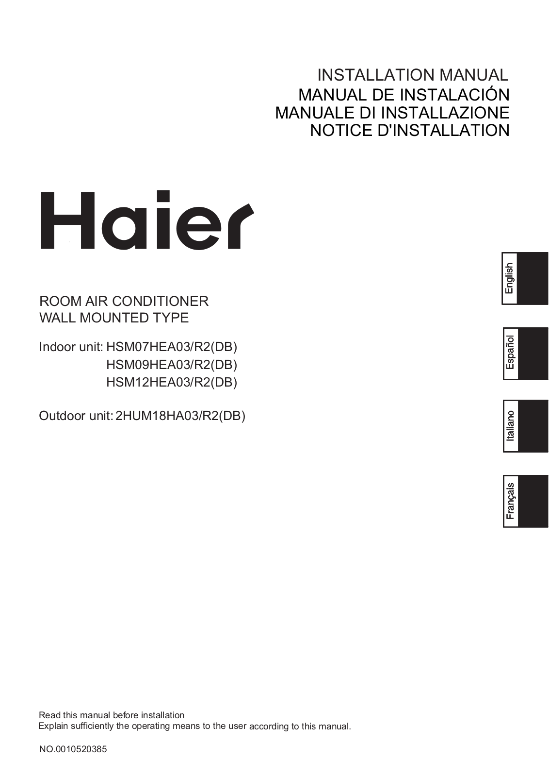 Haier 2HUM18HA03/R2 User Manual