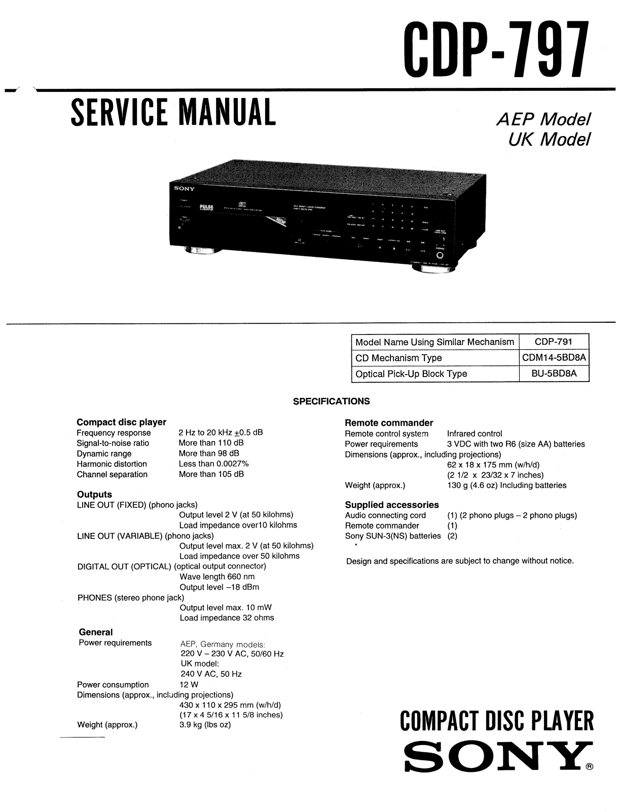 Sony CDP-797 Service manual