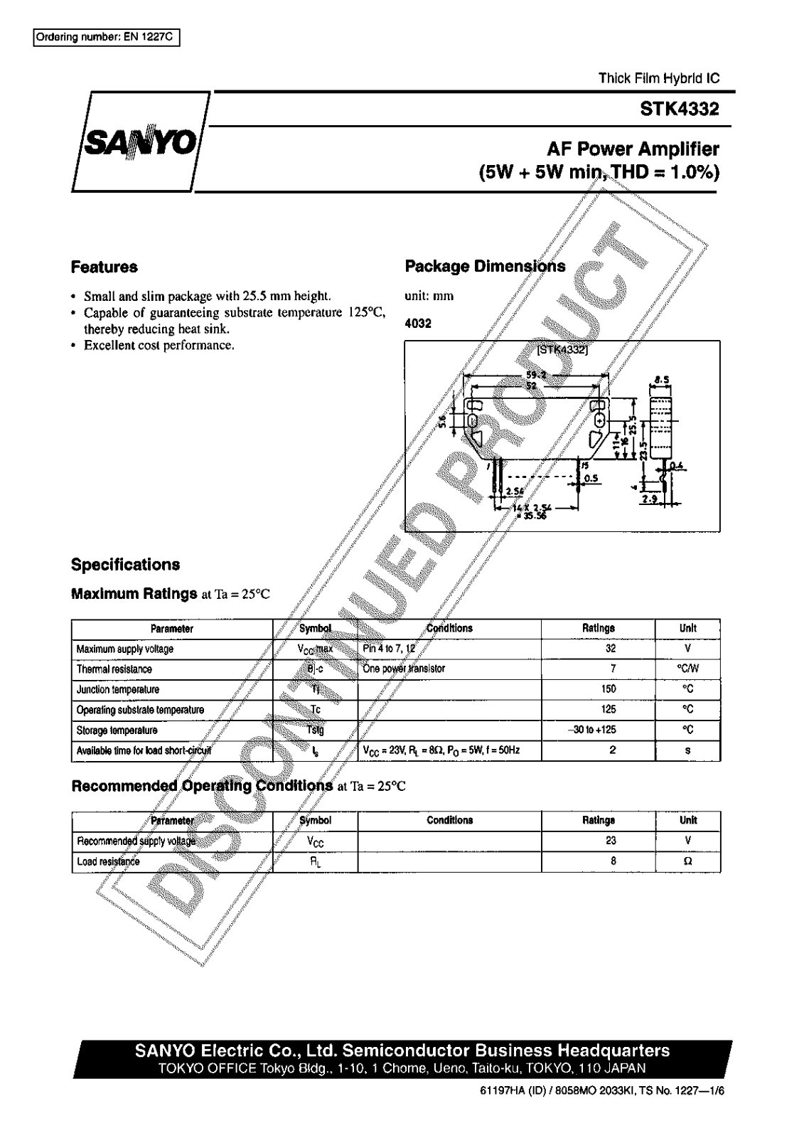 Sanyo STK4332 Specifications