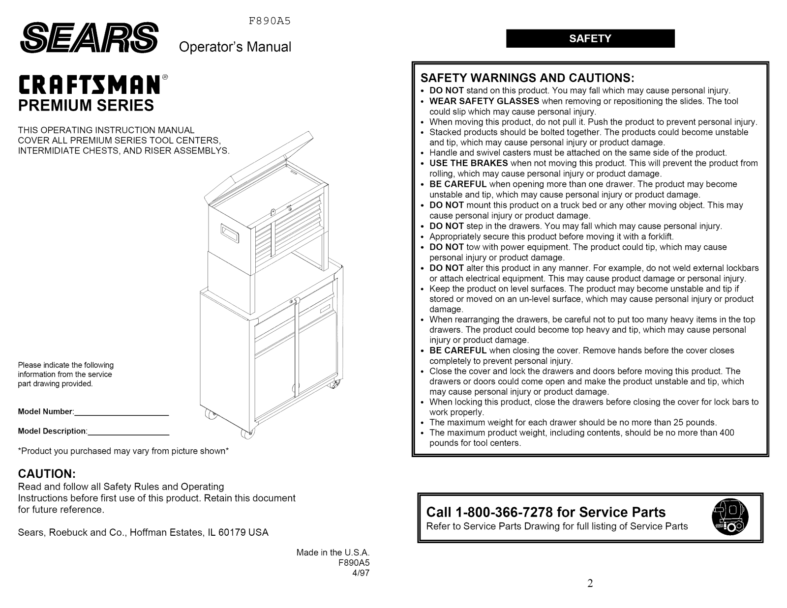 Craftsman 706385940, 706405060, 706659750, 706811591, 70691131511-73 Owner’s Manual