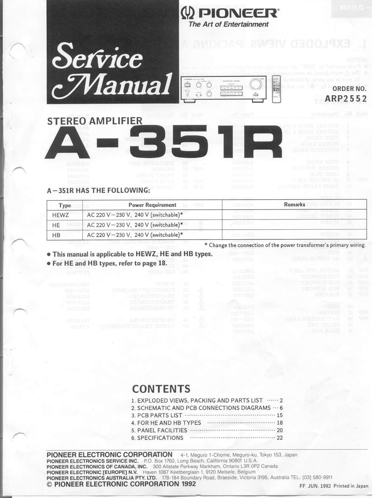 Pioneer A-315-R, A-351-R Service manual