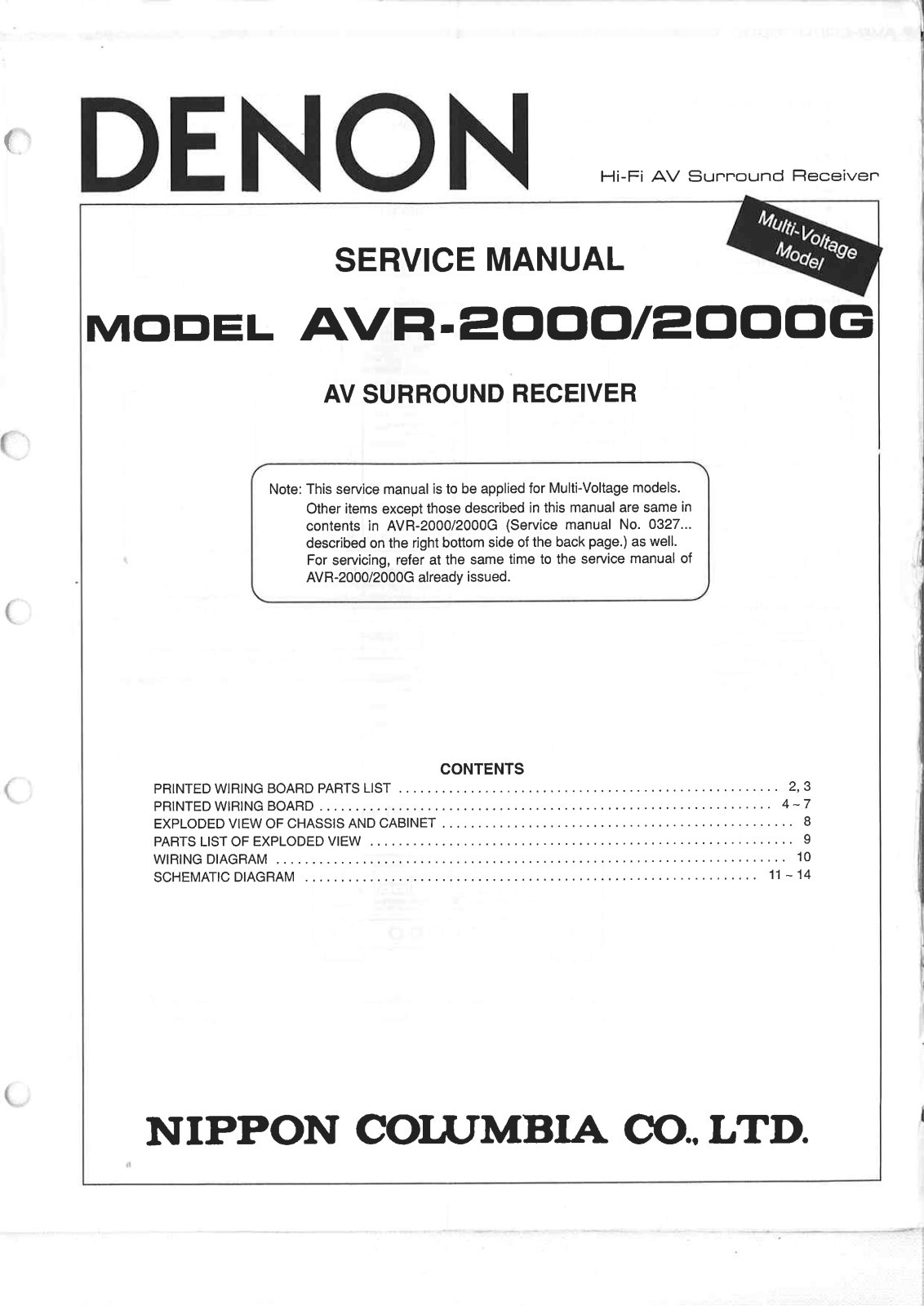 Denon AVR-2000, AVR-2000G Service Manual