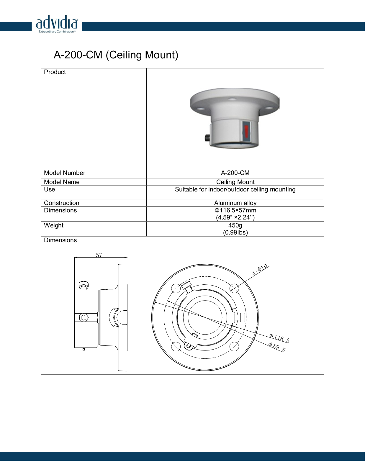 Panasonic A-200-CM Specsheet