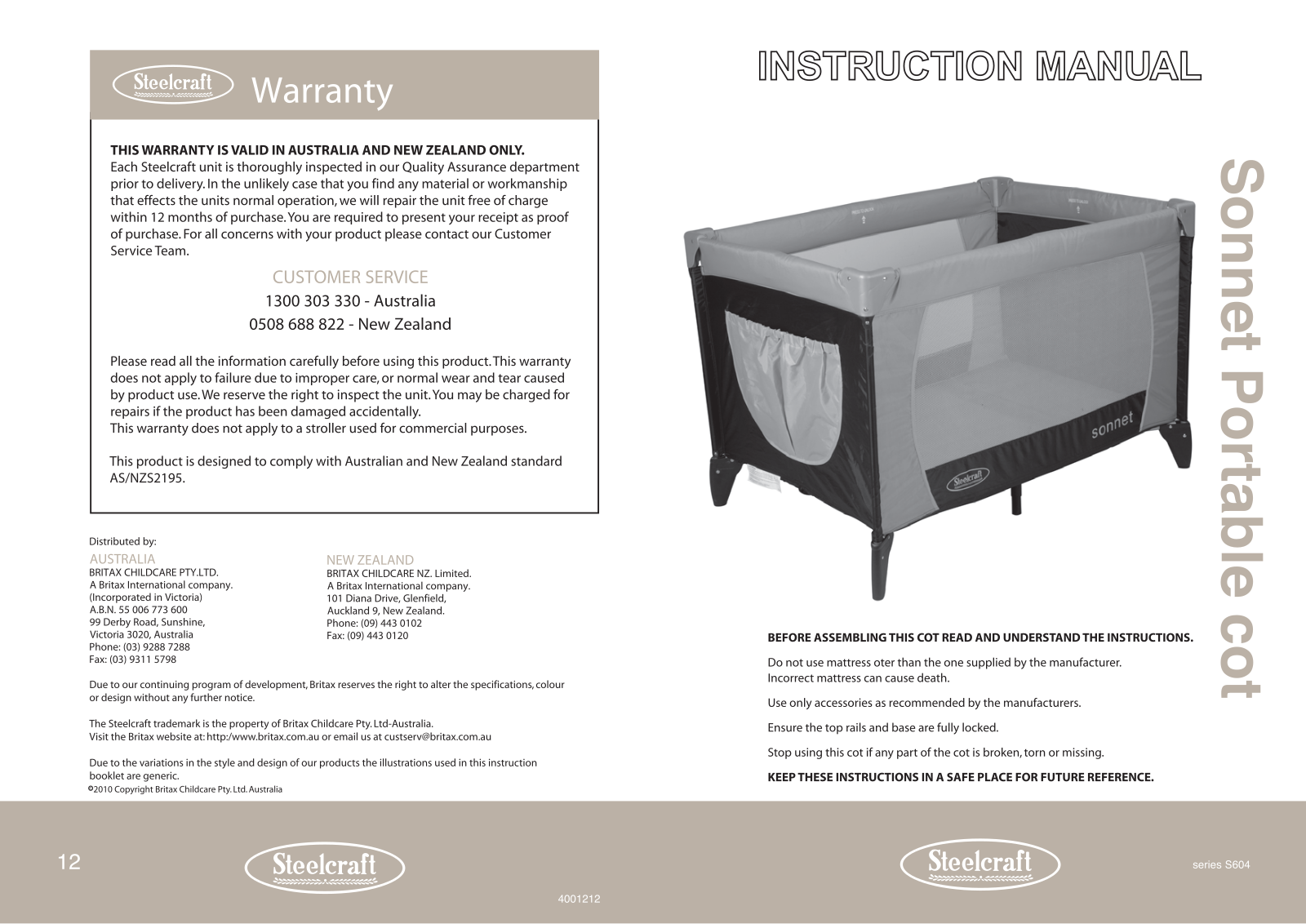 Britax SONNET User Manual